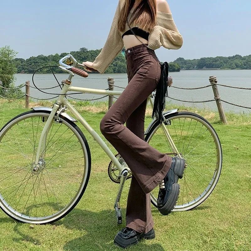 Stretchy High Waist Slimming Design Sense High Street Bell-bottom Pants Tide - D&A