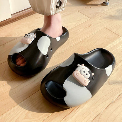 Thick-soled Cartoon Cute Slippers Outerwear Black Cow - D&A