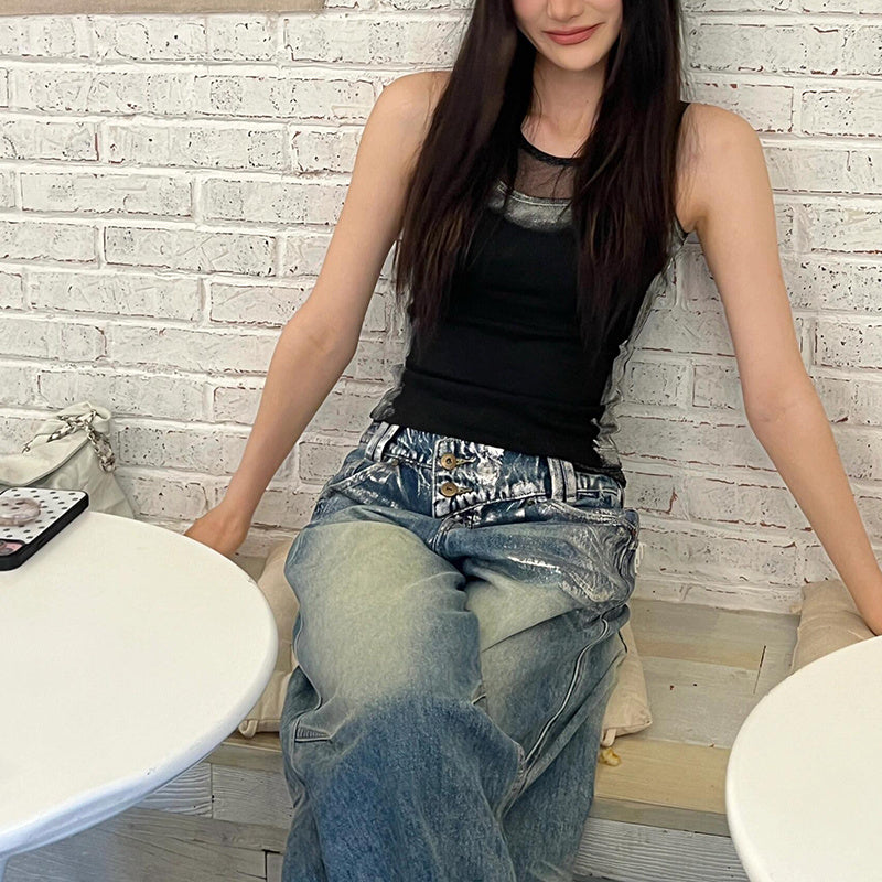 Irregular Waist Straight Design Sense Niche Retro Distressed Lengthened Mop Pants - D&A
