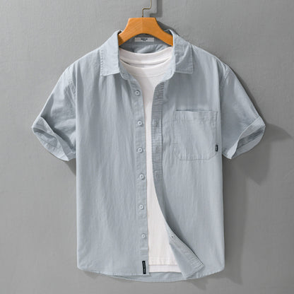 Summer Menswear White Simple Short Sleeve Shirt Light Blue - D&A