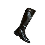 Washed Horse Leather Belt Buckle Thick Bottom Thigh High Boots Women - D&A
