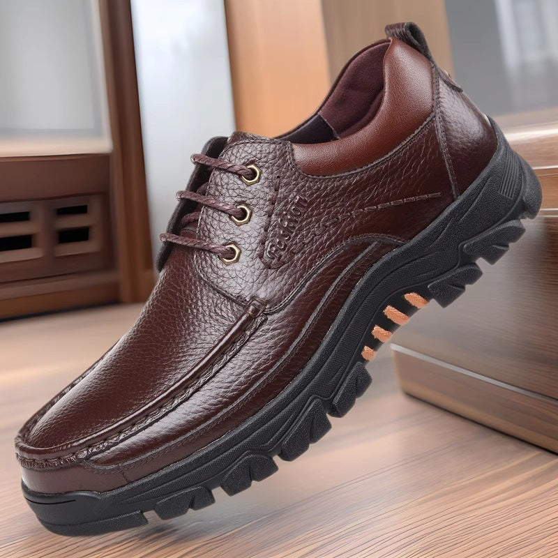 Casual Leather Shoes Men's Summer Breathable Non-stinky Feet Work Shoes Brown - D&A