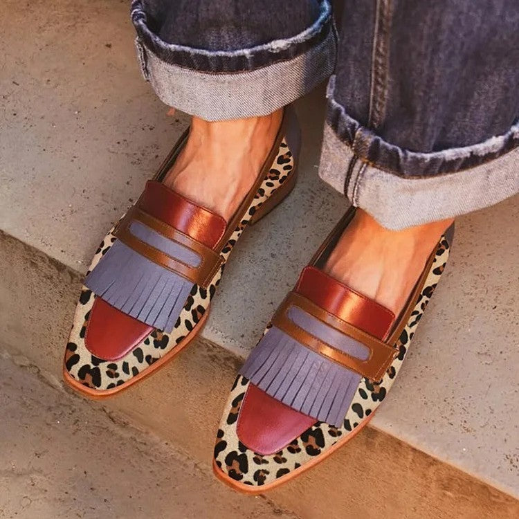 Spring New Square Toe Large Size Tassel Slip-on Shoes - D&A