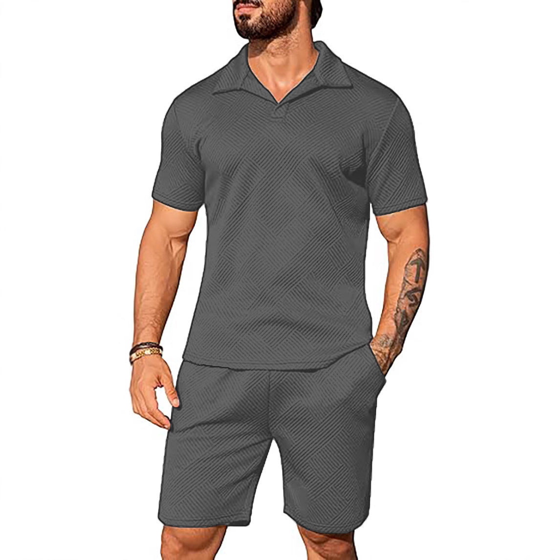 Men's Casual Solid Color Polo Short Oversleeves - D&A