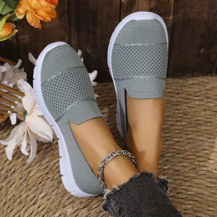 Mesh Breathable Flat Solid Color Casual Shoes For Women Dark Gray - D&A