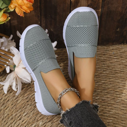 Mesh Breathable Flat Solid Color Casual Shoes For Women Dark Gray - D&A