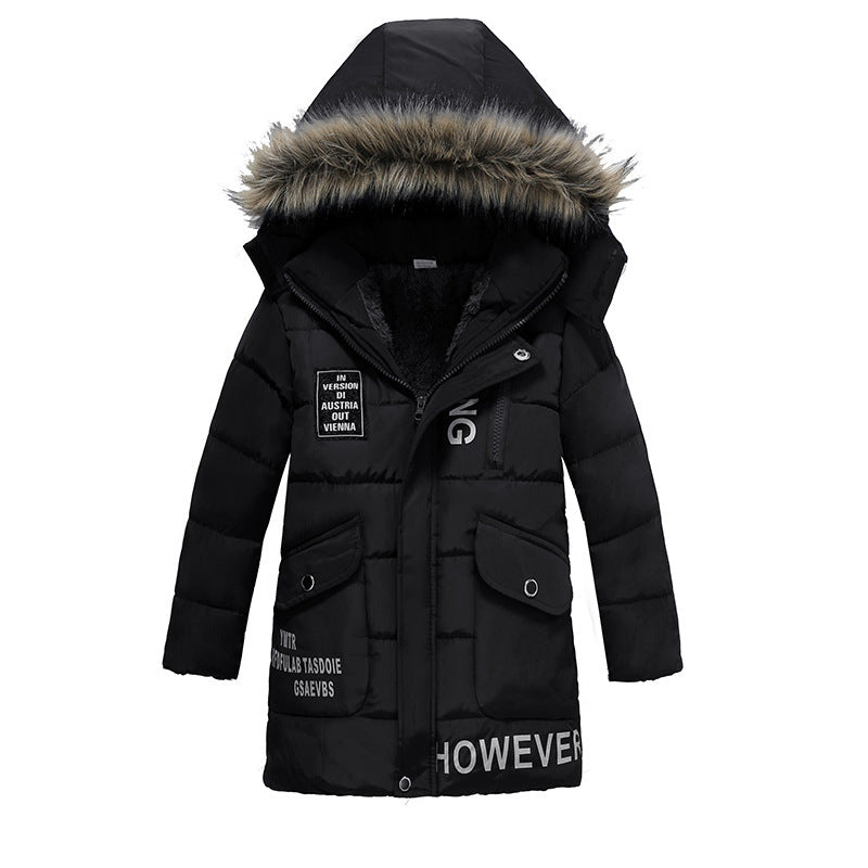 Boys Large Fur Collar Padded Warm Cotton Jacket - D&A