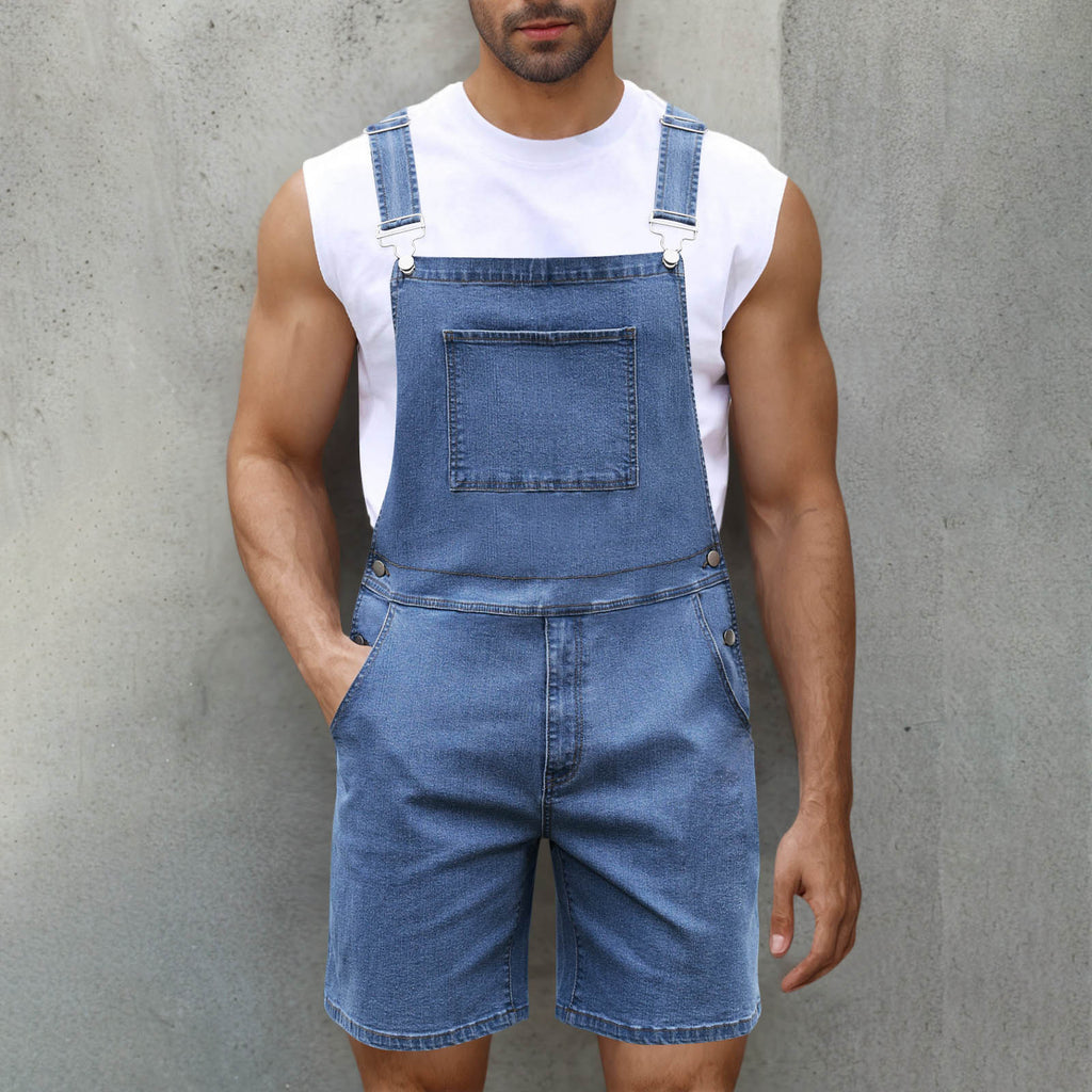 Light Luxury Denim Shorts Men's Denim Brace Dark Blue - D&A