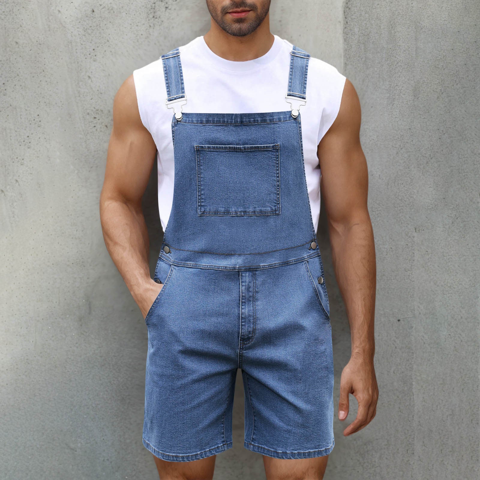 Light Luxury Denim Shorts Men's Denim Brace Dark Blue - D&A