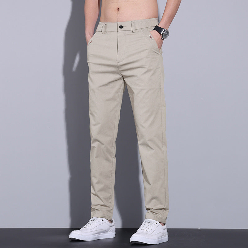 Men's Springsummer Business Casual Pants Straight Slim Fit Breathable Men's Pants Light Khaki - D&A