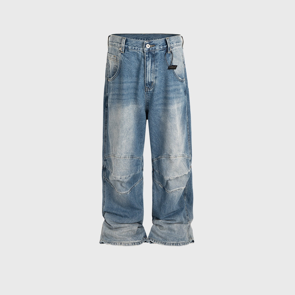 Profile Pleated BAGGY Washed White Blue Jeans - D&A