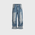 Profile Pleated BAGGY Washed White Blue Jeans - D&A