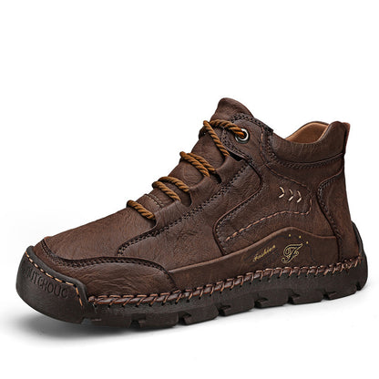 Fleece-lined Warm Mid-top Cotton-padded Shoes Soft Bottom Stitching Non-slip Men's Outdoor Leisure Shoes - D&A