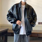 Retro Solid PU Leather Lapel Jackets For Men And Women - D&A