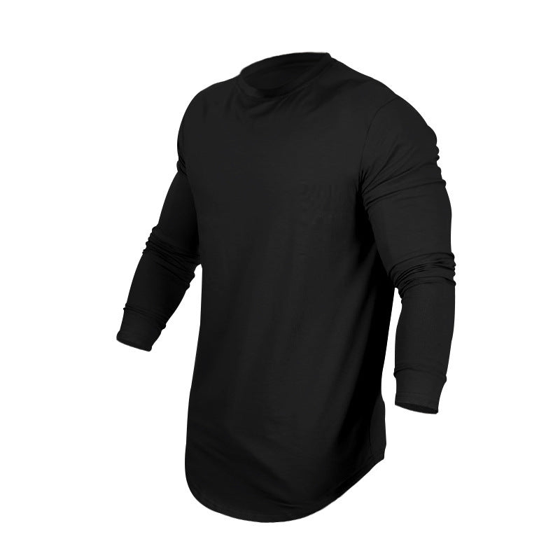 Men's Long-sleeved Casual Round Neck Solid Color Top Bottoming T-shirt Black - D&A
