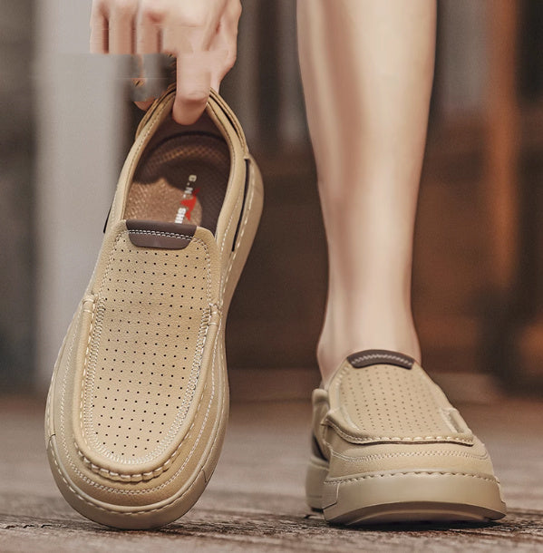 Breathable Hollow Leather Shoes Slip-on Men's Summer Business Casual Shoes - D&A