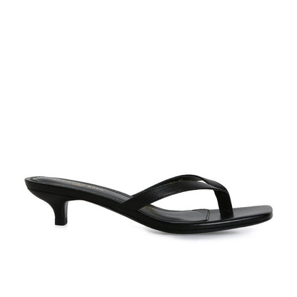 Women's Square Toe Leather Flip-flops Black 4cm - D&A