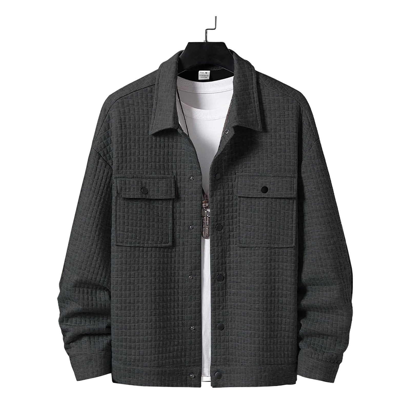Men's Casual Jacquard Plaid Baggy Coat Shirt Gray - D&A