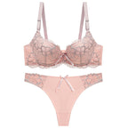 Underwear Push Up Lace Bra Adjustable Bra Set Beige - D&A