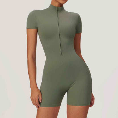 Summer Zipper Short Sleeved Yoga Jumpsuit For Women, Dance And Fitness, Tight Fitting Sports Jumpsuit