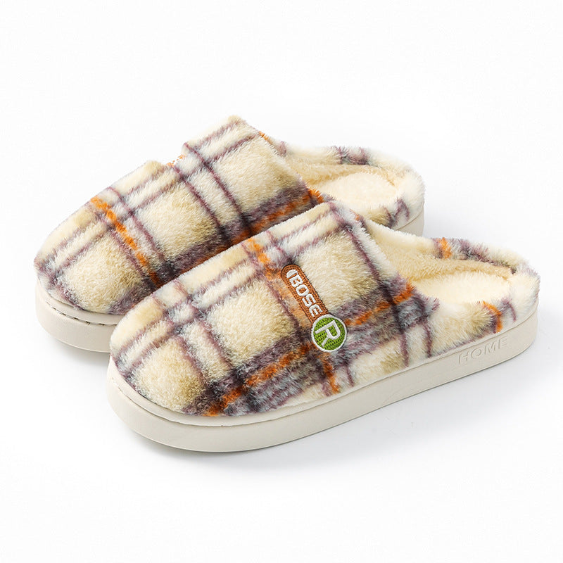 Women's Home Plush Warm Non-slip Plaid Cotton Shoes A857 Purple - D&A
