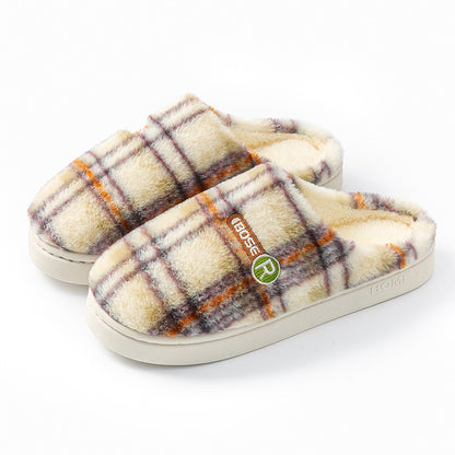 Women's Home Plush Warm Non-slip Plaid Cotton Shoes A857 Purple - D&A