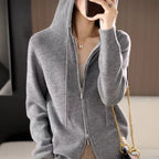 Double-headed Zipper Hooded Knit Women's Cardigan Coat Gray Free Size - D&A