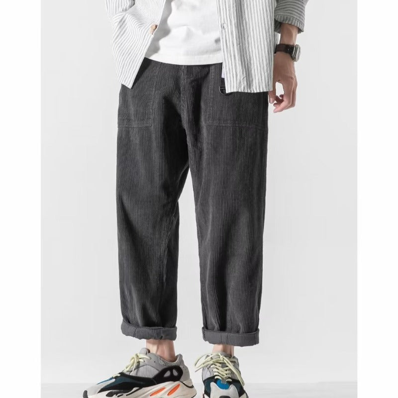 Loose Straight Tapered Pants Sports Wide Legs Dark Gray - D&A