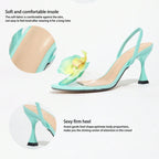 Women's Round Toe Three-dimensional Flower Back Strap Stiletto Heel Sandals - D&A