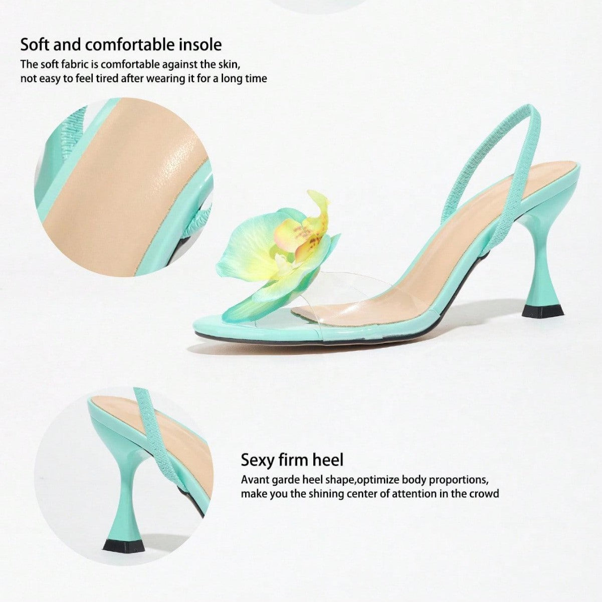 Women's Round Toe Three-dimensional Flower Back Strap Stiletto Heel Sandals - D&A