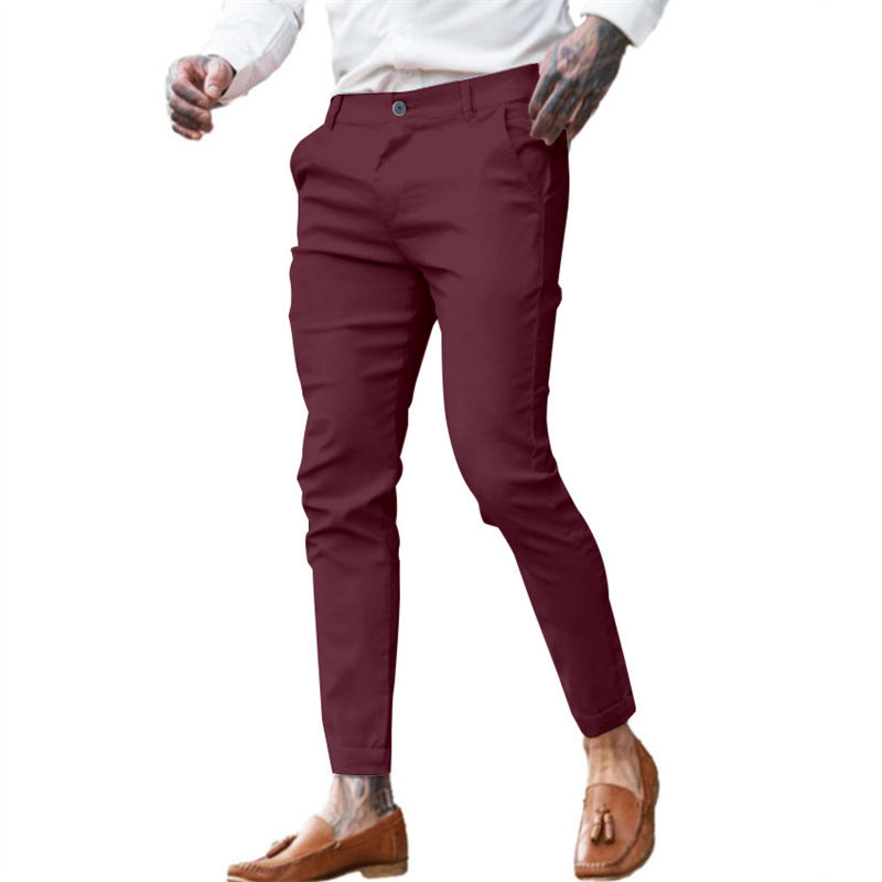 Men's Twill Cotton Stretch Fashion Slim Pencil Wine Red - D&A