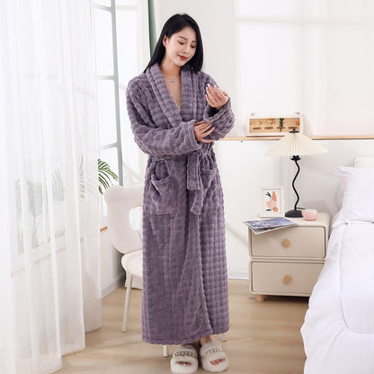 Nightgown Unisex Thickened Long-sleeved Pajamas Purple - D&A