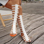 Roman Style Narrow Combination Back Zipper High Heel Sandals Metal Buckle - D&A