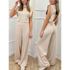 Backless Evening Dress Jumpsuit Solid Color Casual Straight Pants