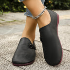 New Slippers Retro Buckle Closed-toe Slippers Women Black - D&A