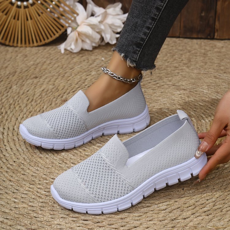 Mesh Breathable Flat Solid Color Casual Shoes For Women Light Gray - D&A