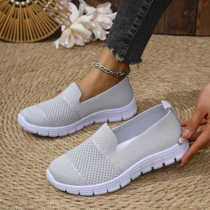 Mesh Breathable Flat Solid Color Casual Shoes For Women Light Gray - D&A