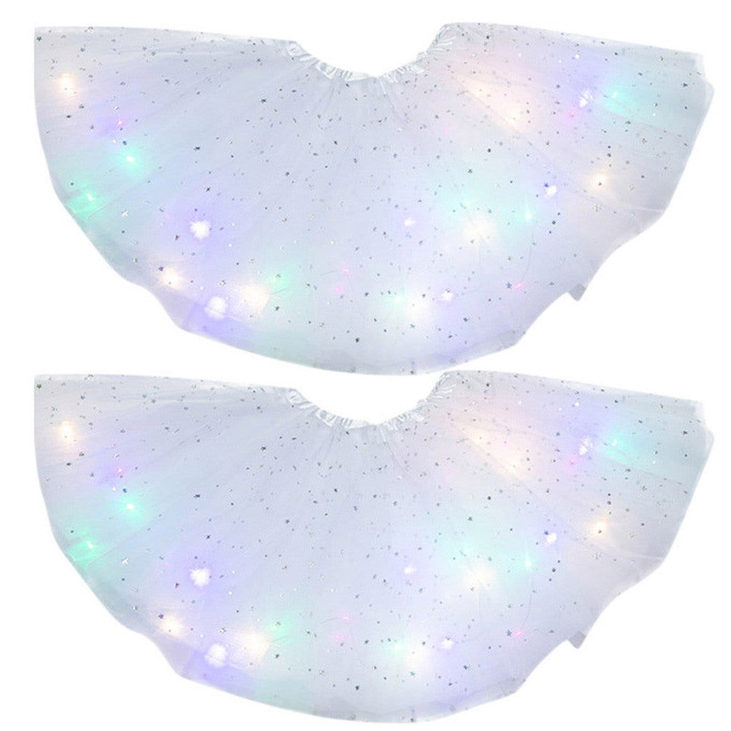 Magical & Luminous LED Princess Halloween Tutu Skirt Sequins Shiny Skirt 2pcs White - D&A