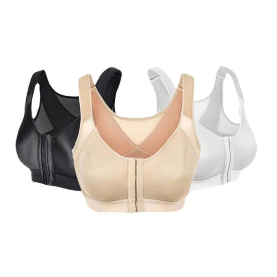 Shock-proof Front Buckle Sports Bra No Underwire Adjustment Bra Beige - D&A