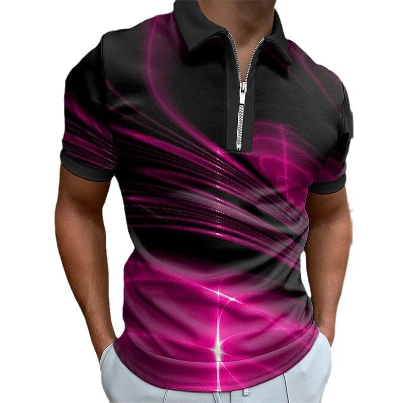 Men's Lapel Short Sleeve Zipper Polo Shirt Printing - D&A