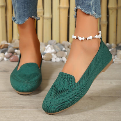 Fly Woven Mesh Low-cut Slip-on Lazy Flat Women's Casual Shoes Dark Green - D&A