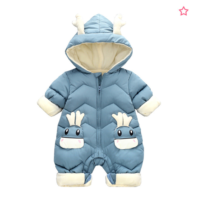 Baby Winter Snowsuit Plus Velvet Thick Baby Boys Jumpsuit 0-3 Years Newborn Romper Girl Clothes Overalls Toddler Coat Blue - D&A