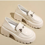 Slip-on Chunky Heel Black Leather Shoes - D&A