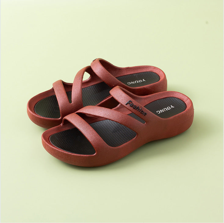 Casual Non Slip Thick Soled Slippers With A Comfortable Outdoor Atmosphere Style 326 Wine Red - D&A