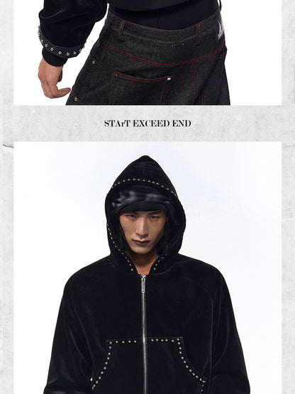 Gold Velvet Short Type Hooded Jacket - D&A