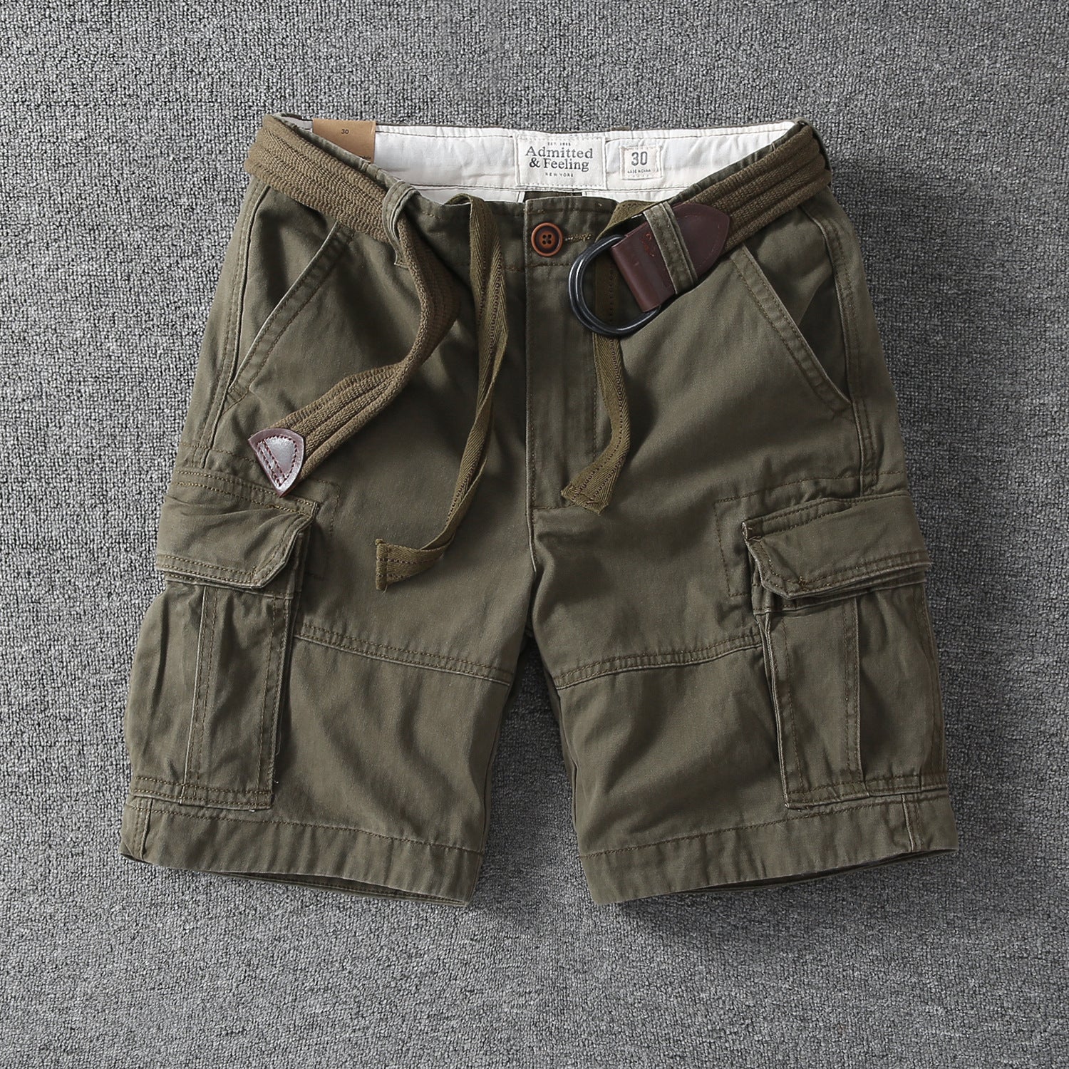 Retro Heavy Casual Overalls Pants Army Green No Belt - D&A