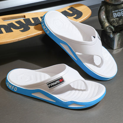 Men's Wear-resistant Casual Outdoor Wear Slippers For Summer Soft Back Thick Back Fashion Flip-flop White And Blue - D&A