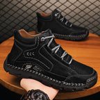 Fleece-lined Warm Mid-top Cotton-padded Shoes Soft Bottom Stitching Non-slip Men's Outdoor Leisure Shoes 48 Black Plus Velvet - D&A