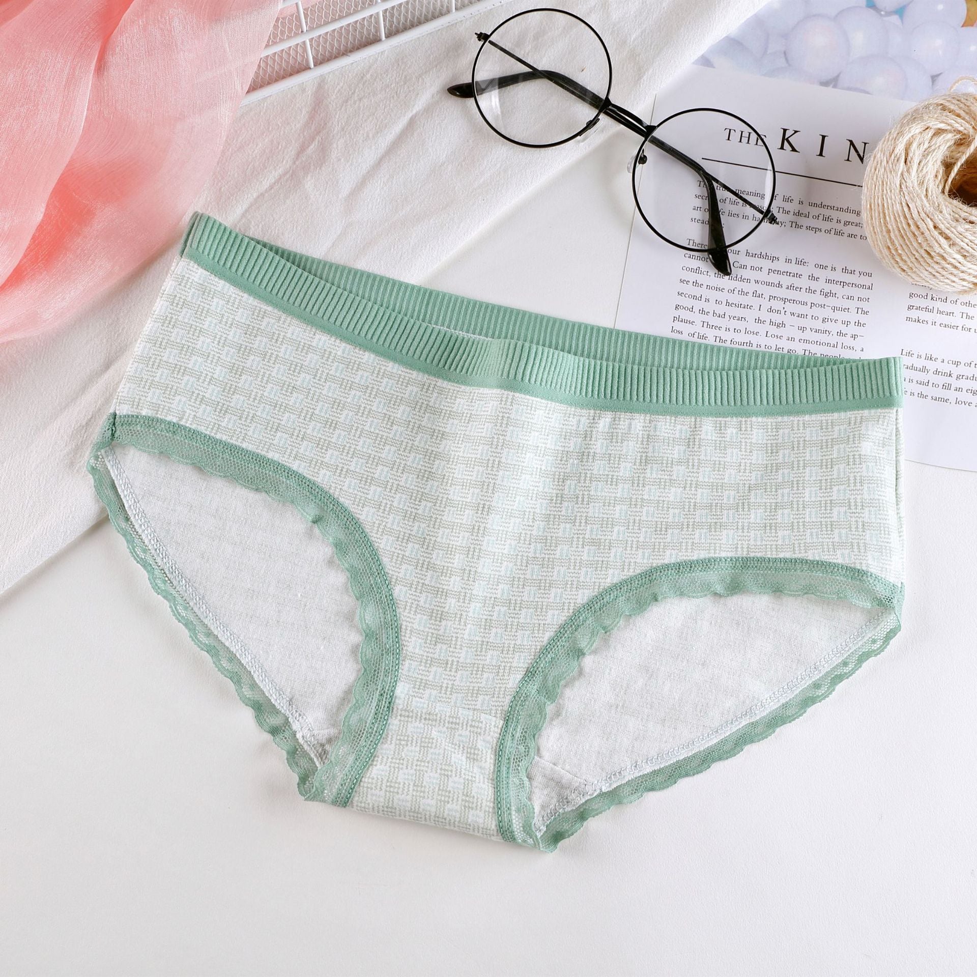 Plaid Printed Cotton Underwear For Women Bean green - D&A