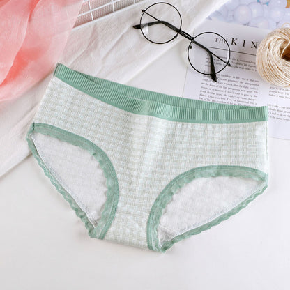 Plaid Printed Cotton Underwear For Women Bean green - D&A